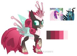 Size: 2003x1447 | Tagged: safe, artist:squeakshimi, queen chrysalis, queen novo, oc, oc only, hybrid, g4, my little pony: the movie, changeling hybrid, colored hooves, crack ship offspring, feathered fetlocks, female, magical lesbian spawn, offspring, parent:queen chrysalis, parent:queen novo, raised hoof, reference sheet, simple background, solo, transparent background