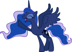 Size: 13309x9654 | Tagged: safe, artist:almostfictional, edit, editor:slayerbvc, vector edit, princess luna, alicorn, pony, g4, luna eclipsed, absurd resolution, accessory-less edit, bare hooves, eyes closed, female, hilarious in hindsight, mare, missing accessory, raised hoof, simple background, solo, transparent background, vector