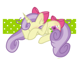 Size: 1348x1018 | Tagged: safe, artist:chococakebabe, oc, oc only, oc:meadow blossom, pony, unicorn, bow, female, hair bow, mare, prone, shy, simple background, solo, tail bow, transparent background