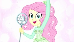 Size: 1280x720 | Tagged: safe, fluttershy, equestria girls, equestria girls series, so much more to me, clothes, cute, happy, microphone, shorts, shyabetes, singing