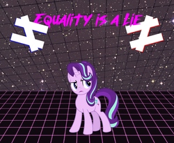 Size: 1700x1400 | Tagged: safe, starlight glimmer, pony, unicorn, g4, abstract background, capitalism in the comments, equal cutie mark, equality, female, mare, solo, text, ≠