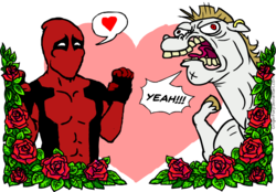 Size: 899x626 | Tagged: safe, artist:gingerfoxy, bulk biceps, human, pegasus, pony, pony couple generator, g4, crossover, crossover shipping, deadpool, flower, gay, heart, leaf, male, rose, shipping