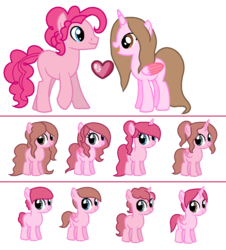 Size: 910x1008 | Tagged: safe, artist:cindystarlight, pinkie pie, oc, oc:cindy, alicorn, earth pony, pegasus, pony, unicorn, g4, alicorn oc, bubble berry, colt, female, filly, male, offspring, parent:bubble berry, parents:canon x oc, rule 63, simple background, transparent background