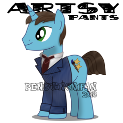 Size: 1200x1200 | Tagged: safe, artist:penguinsn1fan, oc, oc only, oc:artsy pants, pony, unicorn, clothes, male, simple background, solo, stallion, suit, transparent background, watermark