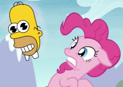 Size: 615x434 | Tagged: safe, edit, edited screencap, screencap, pinkie pie, g4, the maud couple, crossover, floating head, homer simpson, male, mr. sparkle, the simpsons