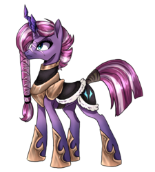 Size: 2400x2672 | Tagged: safe, artist:not-ordinary-pony, tempest shadow, pony, unicorn, g4, my little pony: the movie, alternate design, braid, clothes, dark crystal, eye scar, female, high res, horn, mare, prosthetic horn, prosthetics, scar, serious, serious face, simple background, solo, tail wrap, tempest gets her horn back, transparent background