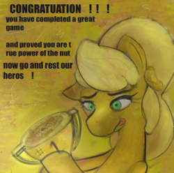 Size: 920x914 | Tagged: safe, artist:nignogs, oc, oc only, pony, /mlp/, 4chan, a winner is you, april fools, april fools 2018, nutpony, smiling, solo, team peanutbutter