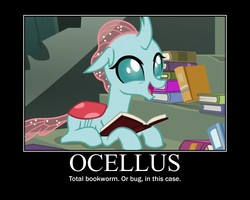 Size: 750x600 | Tagged: safe, screencap, ocellus, changedling, changeling, g4, school daze, book, female, motivational poster, reading, solo