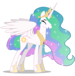 Size: 1588x1600 | Tagged: safe, artist:mixermike622, editor:slayerbvc, princess celestia, alicorn, pony, g4, cropped, female, laughing, mare, simple background, solo, sparkles, transparent background, vector