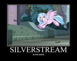 Size: 750x600 | Tagged: safe, screencap, silverstream, classical hippogriff, hippogriff, g4, school daze, captain obvious, female, motivational poster, pointing, solo, stairs, that hippogriff sure does love stairs