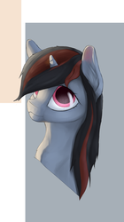 Size: 870x1554 | Tagged: safe, artist:thelittlesnake, oc, oc only, oc:blackjack, pony, unicorn, fallout equestria, fallout equestria: project horizons, bust, female, mare, portrait, solo