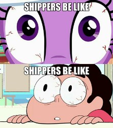 Size: 800x900 | Tagged: safe, twilight sparkle, gem (race), human, hybrid, pony, unicorn, g4, it's about time, my little pony: friendship is magic, bloodshot eyes, comparison, duo, duo male and female, exploitable meme, female, male, meme, steven quartz universe, steven universe, unicorn twilight, wide eyes