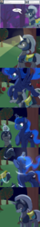 Size: 1000x5704 | Tagged: safe, artist:flash equestria photography, artist:theparagon, princess luna, alicorn, pony, unicorn, hunted luna, g4, armor, comic, disguise, glowing horn, horn, magic, royal guard, telekinesis