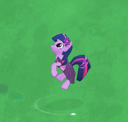 Size: 1026x975 | Tagged: safe, gameloft, twilight sparkle, alicorn, pony, g4, an attempt was made, clothes, dress, error, female, floating, flower, flower in hair, game screencap, gameloft shenanigans, implied alicorn, mistake, purple, solo, twilight sparkle (alicorn), wat, you tried