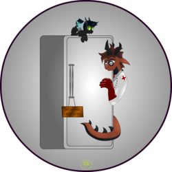 Size: 5000x5000 | Tagged: safe, artist:lakword, oc, oc only, oc:dell, oc:flik, changeling, dragon, absurd resolution, guarding, playful, refrigerator, silly, simple background, small, sneaking, solo, transparent background