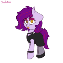 Size: 1000x1000 | Tagged: safe, artist:claudearts, oc, oc only, oc:mystic blare, pony, :p, chest fluff, clothes, crossdressing, cute, dress, male, silly, simple background, solo, stockings, thigh highs, tongue out, transparent background, trap