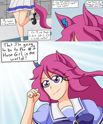 Size: 2000x2400 | Tagged: safe, artist:jake heritagu, scootaloo, human, comic:ask motherly scootaloo, g4, april fools, april fools 2018, april fools joke, clothes, comic, eared humanization, hairpin, high res, humanized, motherly scootaloo, school uniform, tailed humanization, uma musume pretty derby