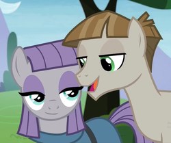 Size: 876x734 | Tagged: safe, screencap, maud pie, mudbriar, earth pony, pony, g4, the maud couple, female, male, ship:maudbriar, shipping, smiling, straight, when she smiles