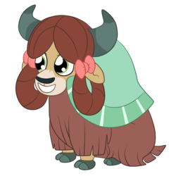 Size: 3000x3000 | Tagged: safe, artist:squipycheetah, yona, yak, g4, season 8, bow, cute, female, hair bow, happy, high res, monkey swings, simple background, sitting, smiling, solo, transparent background, yonadorable