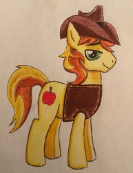 Size: 2185x2824 | Tagged: safe, artist:bozzerkazooers, braeburn, earth pony, pony, g4, clothes, high res, male, solo, stallion, traditional art