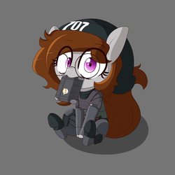 Size: 3500x3500 | Tagged: safe, artist:fullmetalpikmin, oc, oc only, oc:kumikoshy, armor, beanie, dokkaebi, glasses, hat, high res, nom, rainbow six siege, sitting