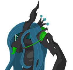 Size: 8677x8384 | Tagged: safe, artist:tyler611, queen chrysalis, changeling, changeling queen, g4, absurd resolution, commission, female, gamer, headset, looking at you, one eye closed, simple background, solo, tongue out, transparent background, wink