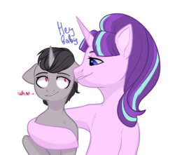 Size: 2600x2300 | Tagged: safe, artist:sashkamardes, starlight glimmer, oc, oc:black steel, g4, canon x oc, high res, implied lesbian, implied shipping, simple background, size difference, transparent background