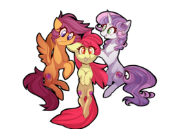 Size: 1600x1200 | Tagged: safe, artist:uunicornicc, apple bloom, scootaloo, sweetie belle, pegasus, pony, unicorn, crusaders of the lost mark, g4, both cutie marks, cutie mark crusaders, female, filly, floating, simple background, smiling, the cmc's cutie marks, transparent background, trio