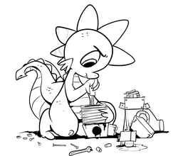 Size: 1928x1694 | Tagged: safe, artist:gsphere, spike, dragon, g4, black and white, engine, grayscale, male, monochrome, oil, screwdriver, simple background, sketch, solo, tools, white background