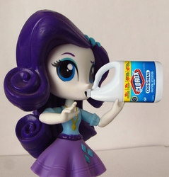 Size: 860x900 | Tagged: safe, artist:whatthehell!?, rarity, equestria girls, g4, bleach, clorox, clothes, doll, dress, drinking bleach, equestria girls minis, irl, parody, photo, sarcastic, skirt, suicide, this will end in death, toy