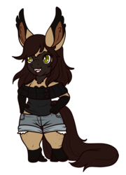 Size: 2687x3735 | Tagged: safe, artist:leeohfox, oc, oc only, oc:rasta jam, bat pony, hybrid, pegasus, anthro, unguligrade anthro, anthro oc, bat pony oc, body freckles, clothes, female, freckles, hand on hip, high res, mare, off shoulder, shorts, simple background, smiling, solo, transparent background