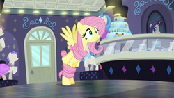 Size: 1920x1080 | Tagged: safe, screencap, fluttershy, rarity, pegasus, pony, fake it 'til you make it, g4, my little pony: friendship is magic, bipedal, cute, female, mare, solo