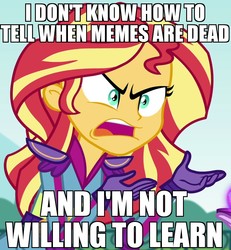 Size: 799x864 | Tagged: safe, sunset shimmer, equestria girls, g4, my little pony equestria girls: friendship games, exploitable meme, image macro, meme, sunset is not willing to learn