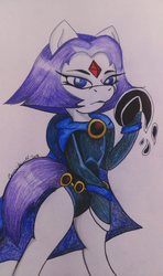 Size: 1816x3063 | Tagged: safe, artist:zomixnu, pony, colored pencil drawing, female, mare, ponified, raven (dc comics), solo, traditional art