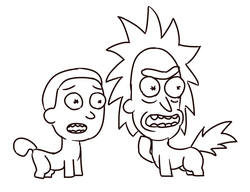 Size: 3120x2400 | Tagged: safe, artist:dsp2003, pony, abomination, cursed image, high res, hilarious in hindsight, kill it, male, monochrome, morty smith, rick and morty, rick sanchez, rule 85, shitposting, simple background, sketch, white background