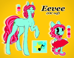 Size: 5583x4445 | Tagged: safe, artist:ggchristian, oc, oc only, oc:eevee, earth pony, anthro, absurd resolution, cuphead, female, mare, reference sheet, solo, style emulation