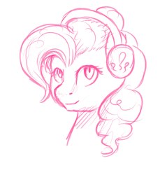 Size: 2066x2160 | Tagged: safe, artist:nightskrill, pinkie pie, earth pony, pony, g4, bust, female, headphones, high res, mare, monochrome, portrait, sketch, solo