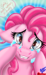 Size: 1080x1760 | Tagged: safe, artist:robocop17, pinkie pie, earth pony, pony, g4, crying, female, floppy ears, heart eyes, solo, wingding eyes