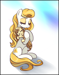 Size: 4385x5536 | Tagged: safe, artist:estories, oc, oc only, oc:alice goldenfeather, oc:golden jewel, earth pony, pony, absurd resolution, cute, daaaaaaaaaaaw, female, filly, mother and daughter, sitting