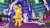 Size: 800x450 | Tagged: safe, screencap, starlight glimmer, sunset shimmer, pony, unicorn, equestria girls, equestria girls specials, g4, my little pony equestria girls: mirror magic, anatomically incorrect, animated, bipedal, book, breath, confused, cute, female, gif, grimace, hooves on hips, in the human world for too long, incorrect leg anatomy, it happened, library, mare, pawing the ground, portal, raised eyebrow, raised hoof, shimmerbetes, twilight's castle, twilight's castle library, weirded out