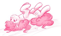 Size: 2560x1536 | Tagged: safe, artist:nightskrill, pinkie pie, earth pony, pony, g4, female, mare, on back, smiling, solo