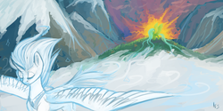 Size: 5000x2500 | Tagged: safe, artist:nightskrill, alicorn, pony, duo, mountain, ponified, spring, winter
