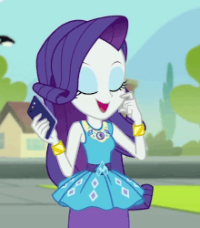 Size: 613x696 | Tagged: safe, screencap, rarity, equestria girls, equestria girls series, g4, text support, text support: rarity, animated, bracelet, cellphone, clothes, cropped, cute, female, geode of shielding, gif, jewelry, magical geodes, pencil skirt, phone, raribetes, rarity peplum dress, skirt, smartphone