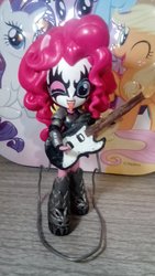 Size: 1024x1820 | Tagged: safe, artist:rider-kick, pinkie pie, equestria girls, g4, customized toy, guitar, irl, kiss (band), makeup, one eye closed, photo, solo, tongue out, toy, wink