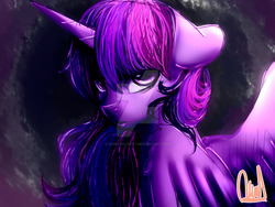 Size: 1024x768 | Tagged: safe, artist:paintcoloryt, twilight sparkle, alicorn, pony, g4, deviantart watermark, female, floppy ears, horn, looking at you, mare, obtrusive watermark, solo, twilight sparkle (alicorn), watermark, wings