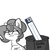 Size: 1650x1650 | Tagged: safe, artist:tjpones, oc, oc only, oc:brownie bun, earth pony, pony, horse wife, :|, ask, chest fluff, ear fluff, female, grayscale, lewd, mare, monochrome, pun, simple background, solo, trash can, tumblr, white background
