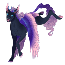 Size: 1000x1000 | Tagged: safe, artist:bijutsuyoukai, oc, oc only, oc:moon rose, changepony, pony, female, horns, offspring, parent:oc:moon fury, parent:oc:rose gold, parents:oc x oc, simple background, solo, transparent background, wings