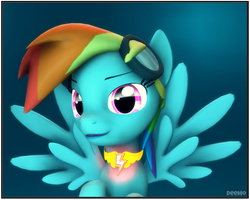 Size: 1028x824 | Tagged: safe, artist:tac129max, rainbow dash, pegasus, pony, g4, 3d, abstract background, element of loyalty, female, goggles, mare, simple background, solo
