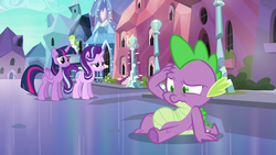 Size: 1920x1080 | Tagged: safe, screencap, spike, starlight glimmer, twilight sparkle, alicorn, dragon, pony, unicorn, g4, the times they are a changeling, crystal empire, female, male, mare, trio, twilight sparkle (alicorn)
