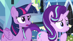 Size: 1920x1080 | Tagged: safe, screencap, starlight glimmer, twilight sparkle, alicorn, pony, g4, the times they are a changeling, duo, duo female, female, twilight sparkle (alicorn)